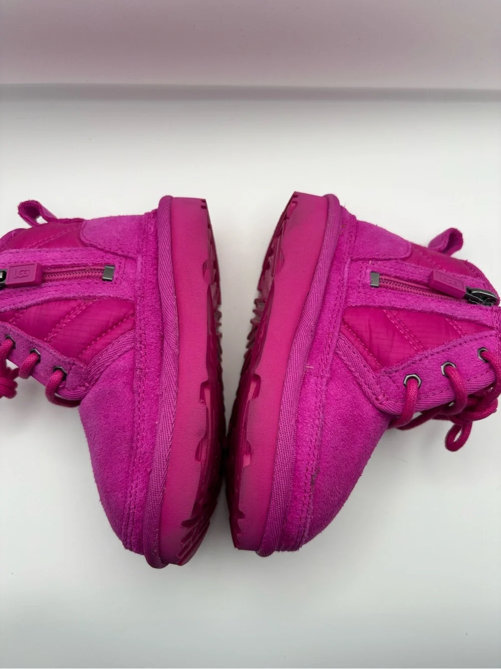 UGG Kids Vibrant Pink Lace-Up Zip Booties